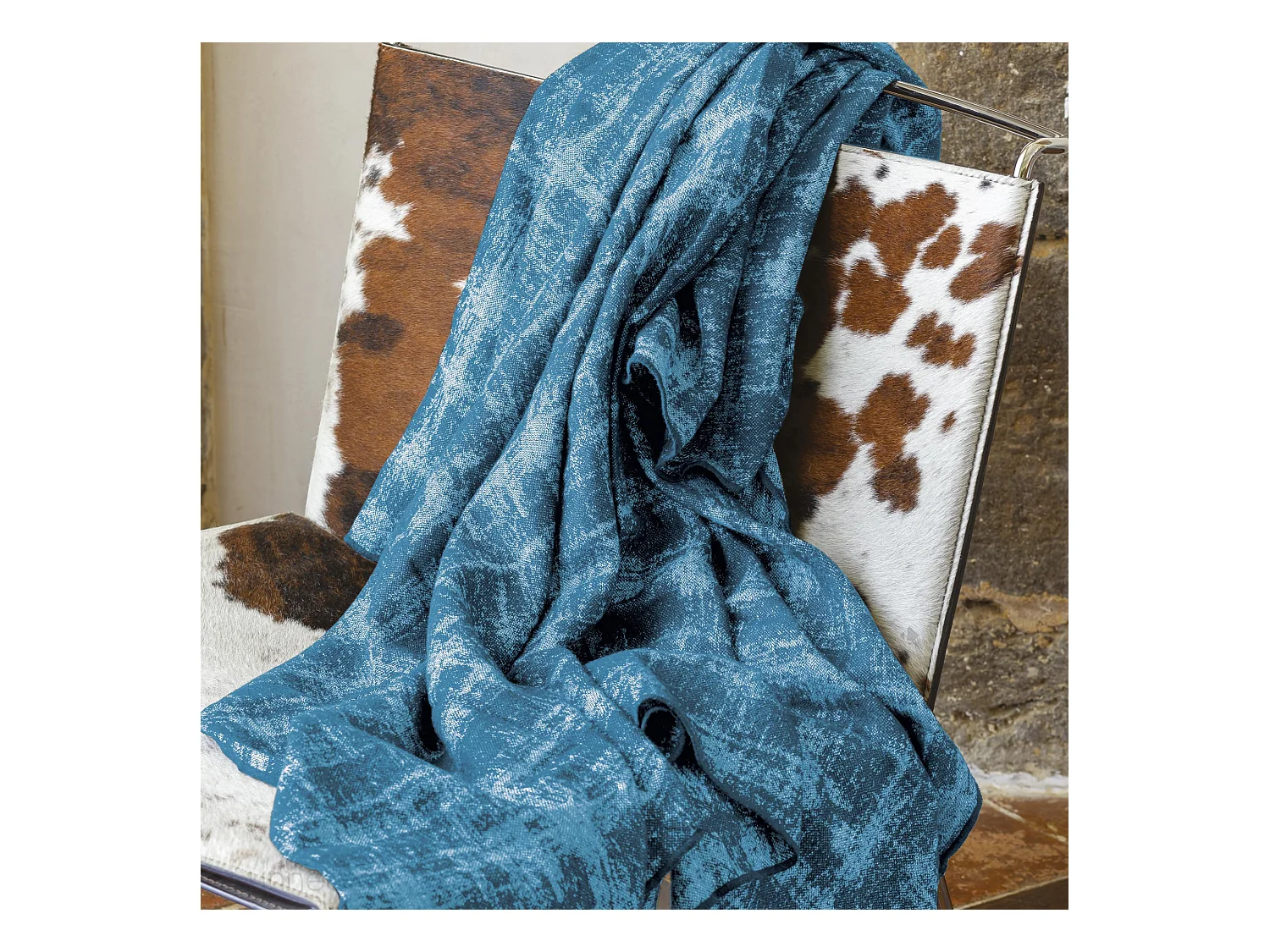 Plaid 145x170 cm DELFT en laine bleu paon