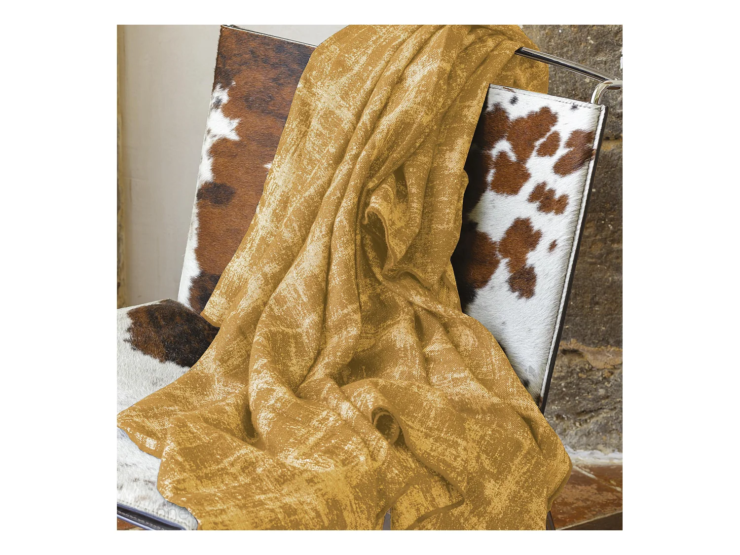 Plaid 145x170 cm DELFT en laine jaune miel