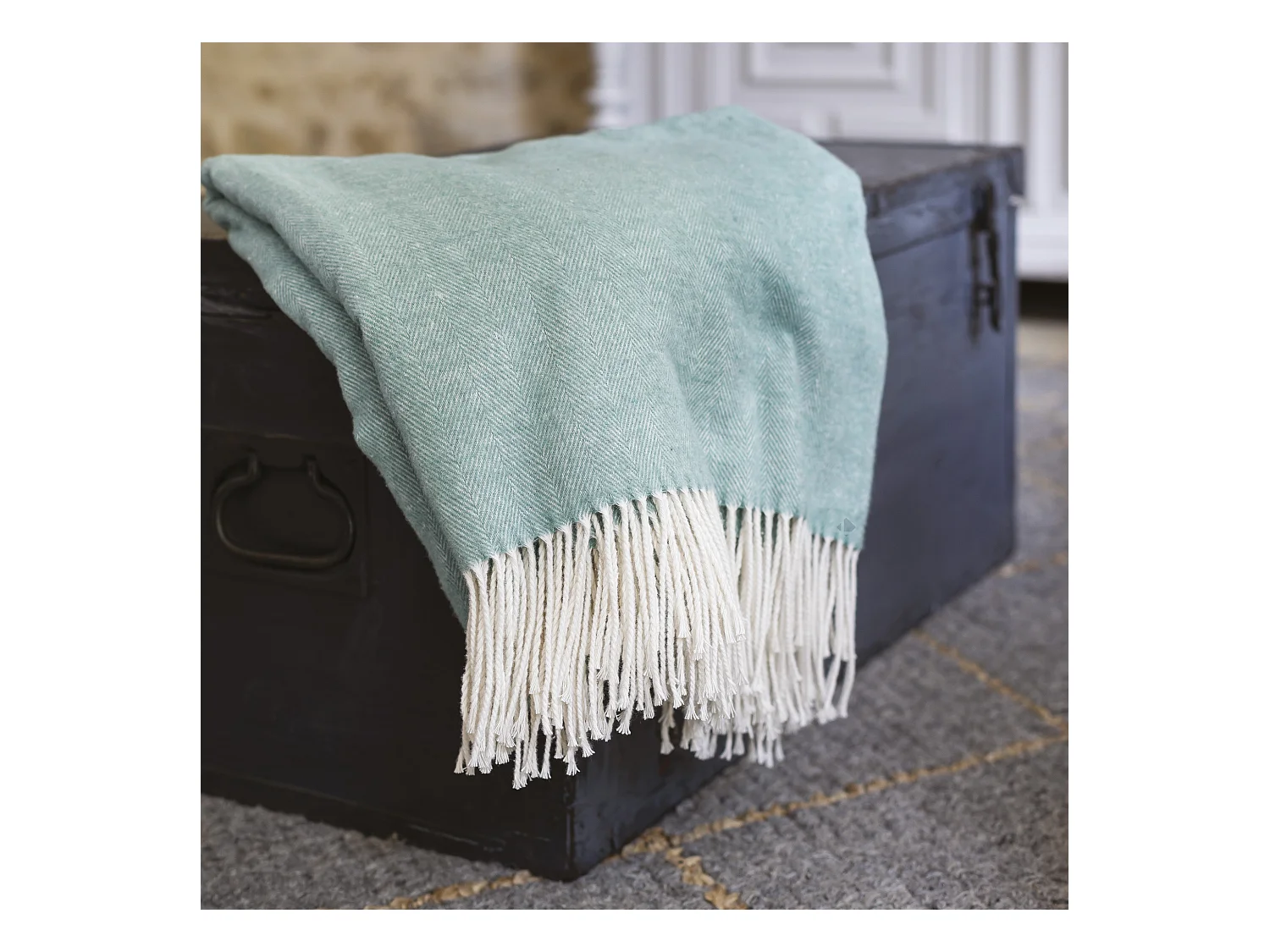 Plaid 130x180 cm ROMA en coton recyclé bleu lagon