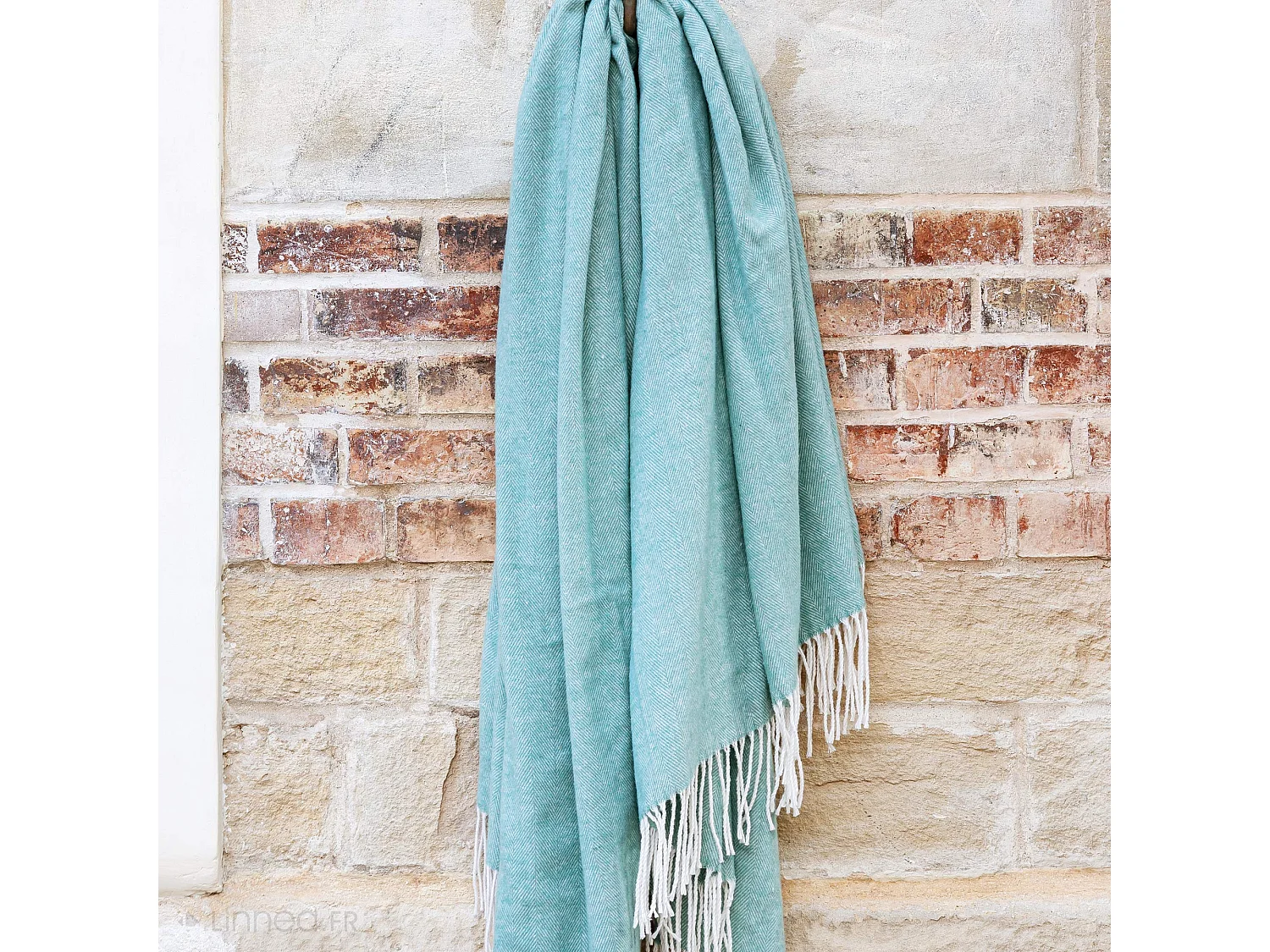 Plaid 130x180 cm ROMA en coton recyclé bleu lagon