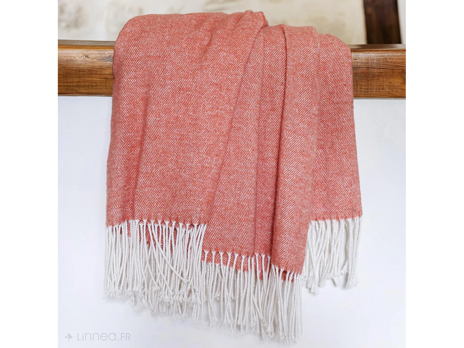 Plaid 130x180 cm ROMA en coton recyclé rose gingembre