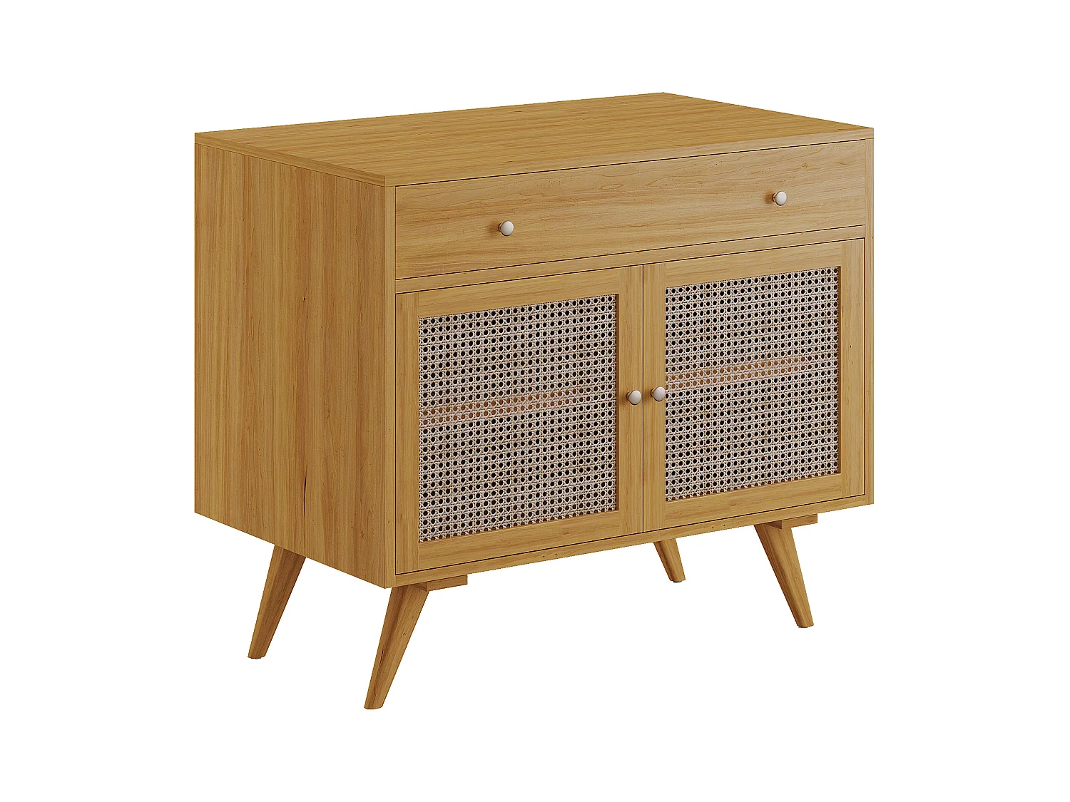 Waschbeckenunterschrank aus hellem Teakholz & Rohrgeflecht - 90 cm - MANSULAN