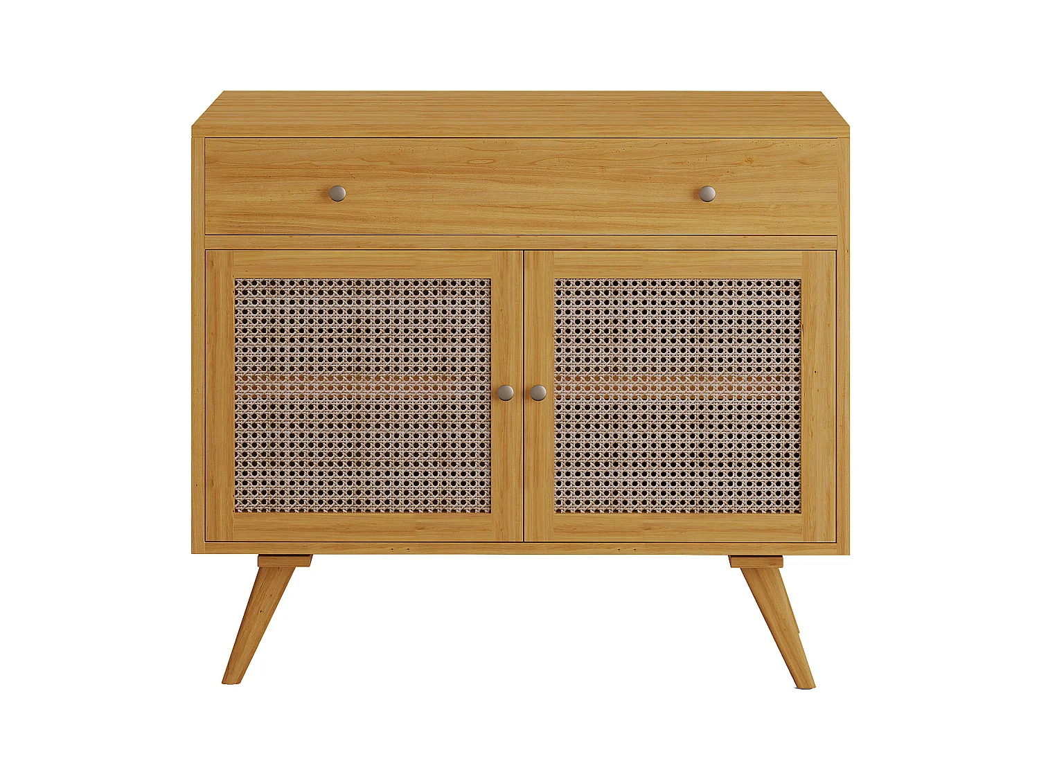 Waschbeckenunterschrank aus hellem Teakholz & Rohrgeflecht - 90 cm - MANSULAN