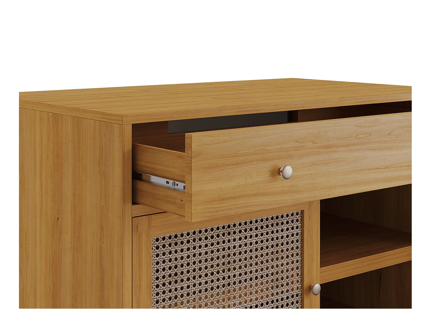 Waschbeckenunterschrank aus hellem Teakholz & Rohrgeflecht - 90 cm - MANSULAN