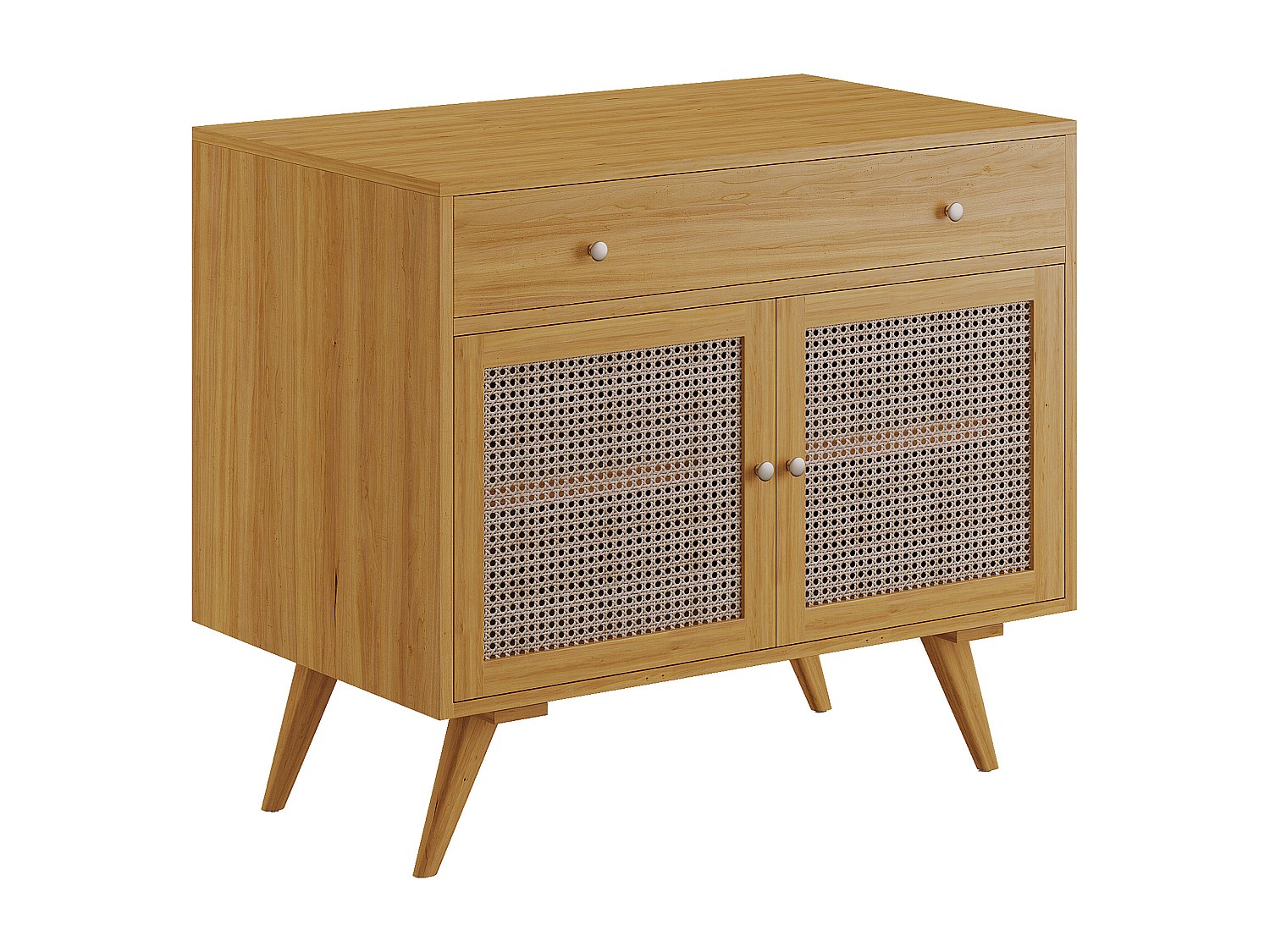 Waschbeckenunterschrank aus hellem Teakholz & Rohrgeflecht - 90 cm - MANSUL günstig online kaufen