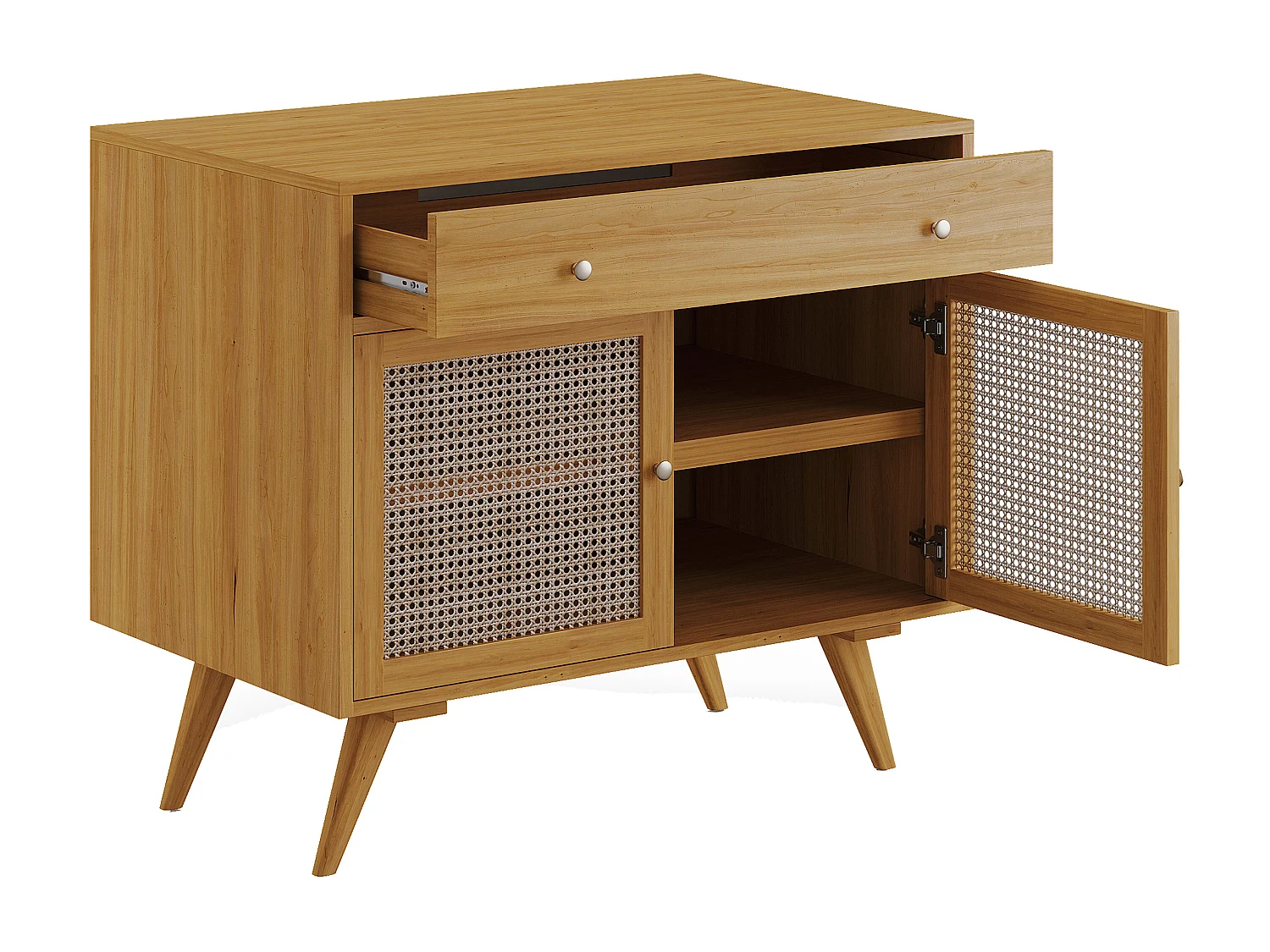 Meuble sous vasque en teck clair et cannage - 90 cm - MANSULAN