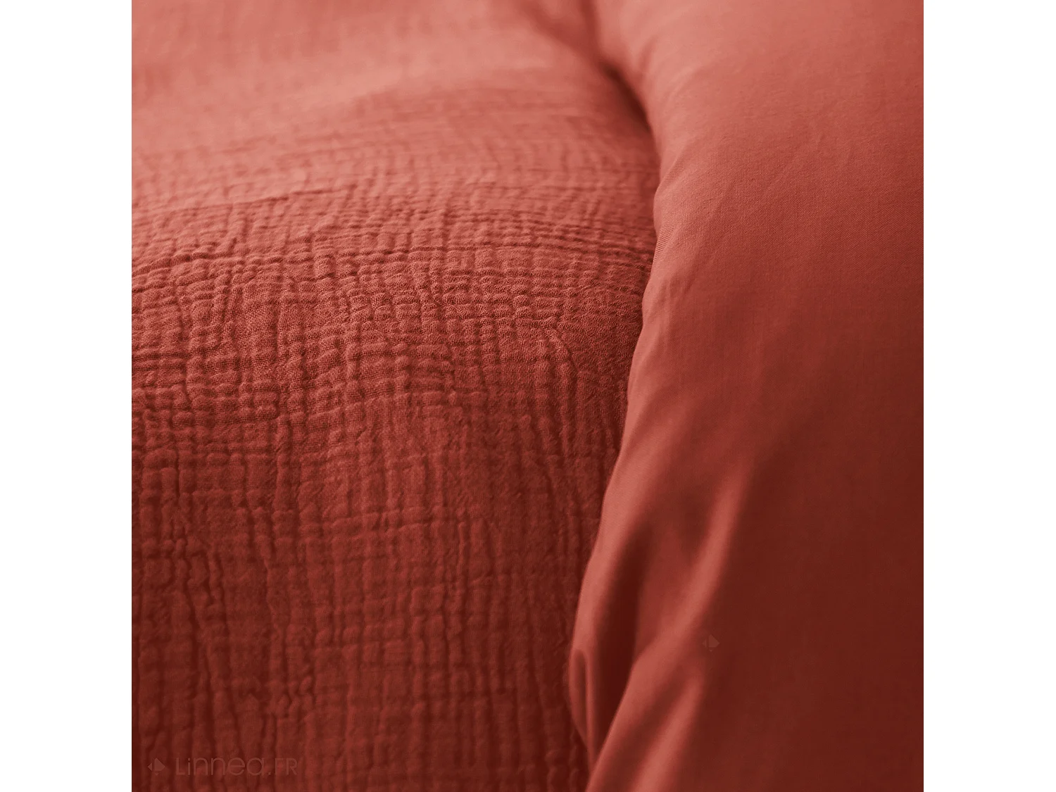 Parure de lit 260x240 cm double gaze de coton GAZGAZ rouge ocre 3 pièces