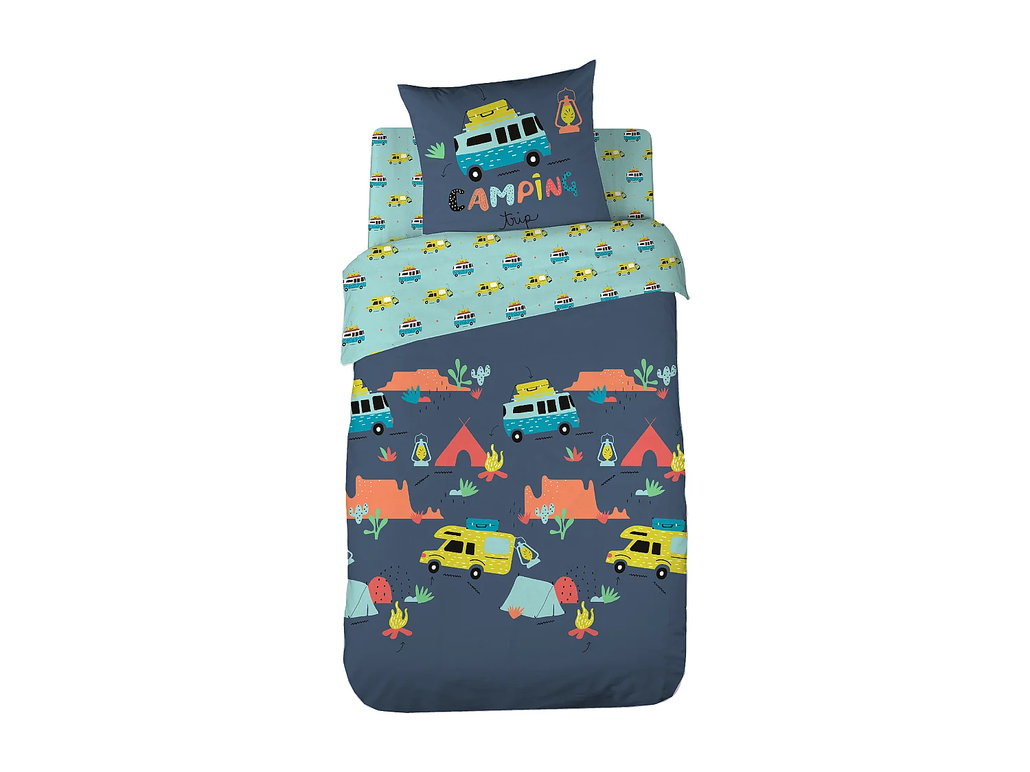 Parure de lit 140x200 cm coton biologique BIVOUAK bleu Jean