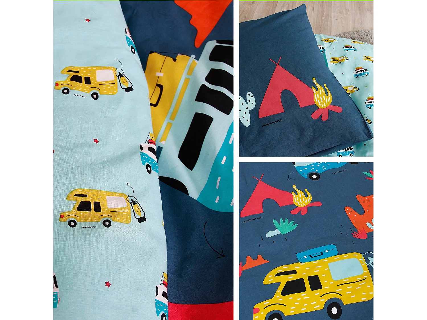 Parure de lit 140x200 cm coton biologique BIVOUAK bleu Jean