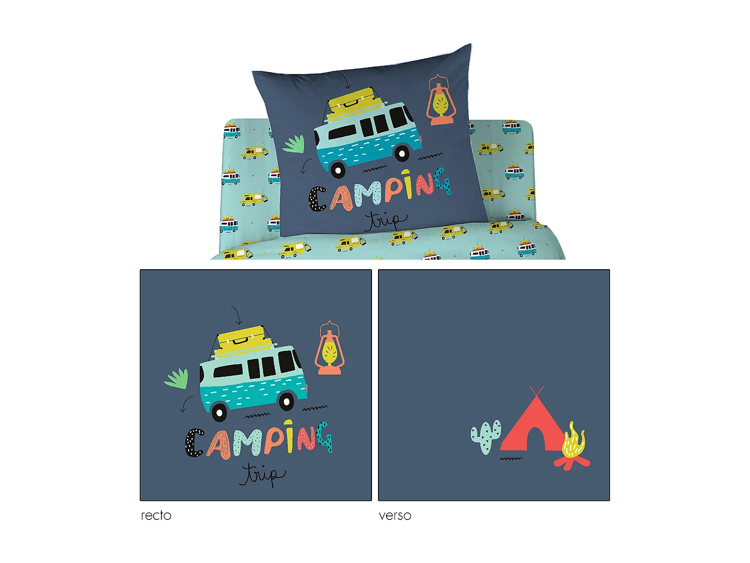 Parure de lit 140x200 cm coton biologique BIVOUAK bleu Jean