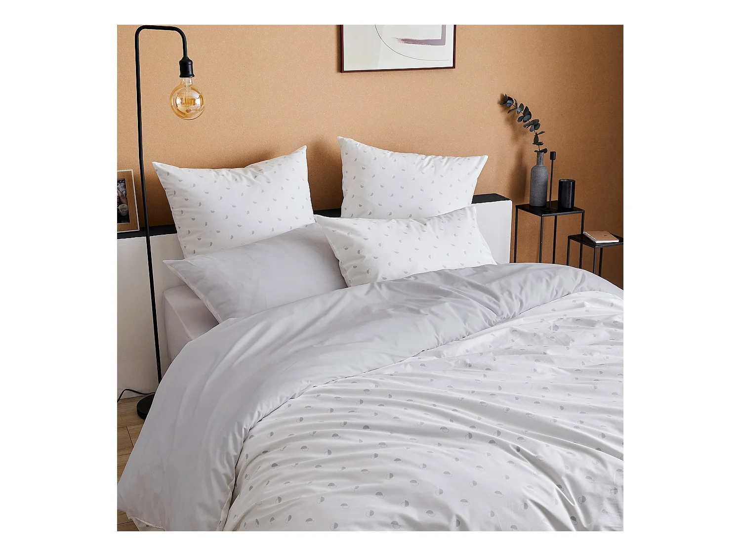 Parure de lit 260x240 cm percale coton ALEX gris Nuage 3 pièces