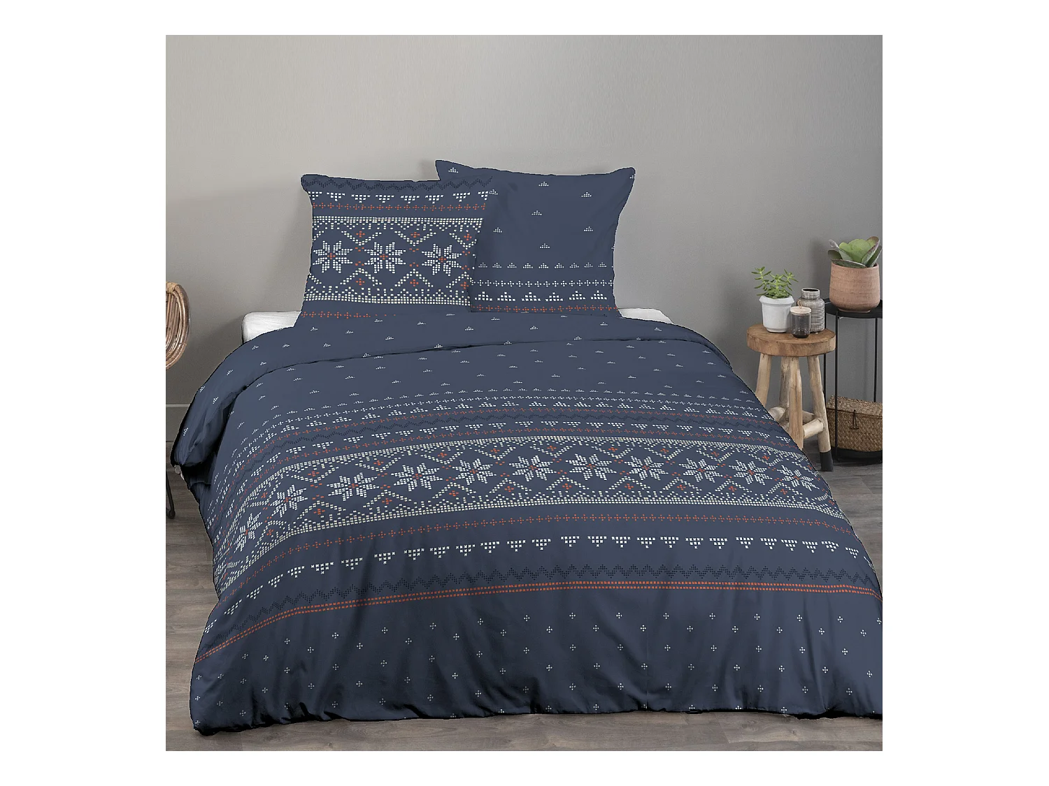 Parure de lit 240x220 cm coton biologique NEIGE Bleu Jean