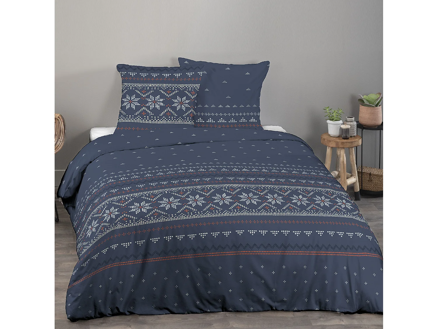 Parure de lit 240x220 cm coton biologique NEIGE Bleu Jean