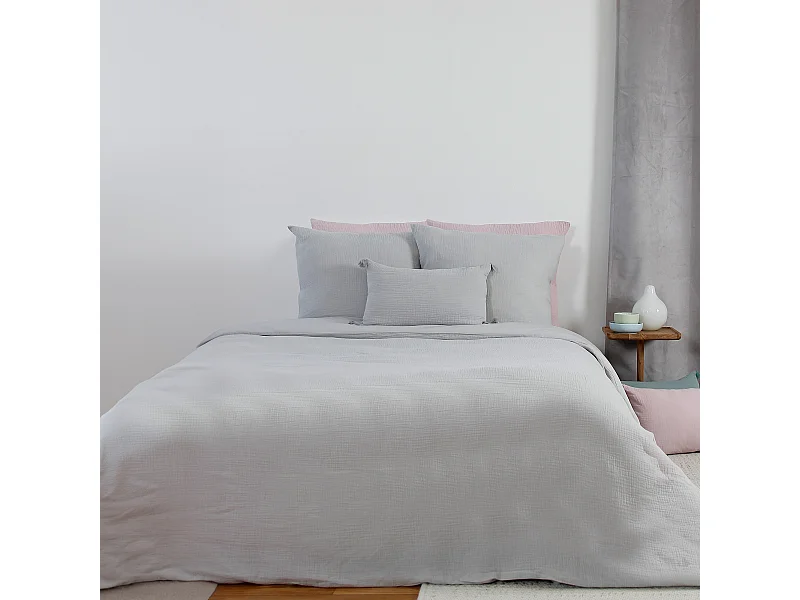 Parure de lit 240x220 cm double gaze de coton GAZGAZ gris 3 pièces