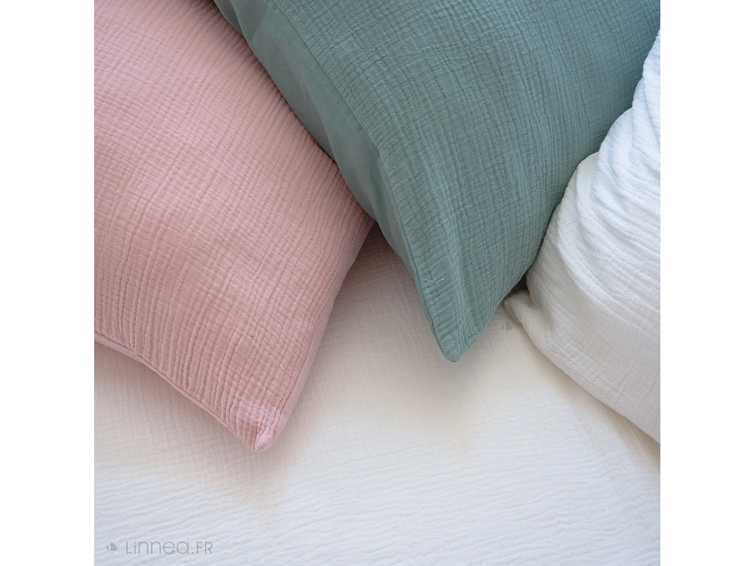 Parure de lit 140x200 cm double gaze de coton GAZGAZ vert amande 2 pièces