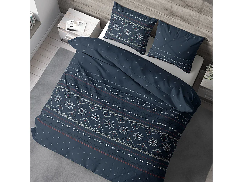 Parure de lit 260x240 cm coton biologique NEIGE Bleu Jean