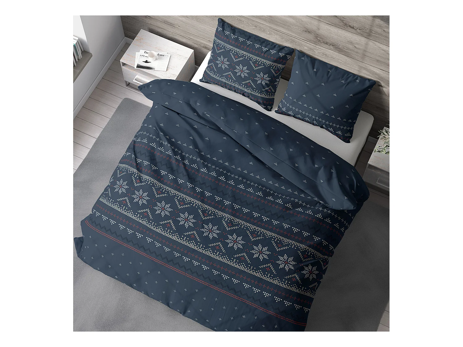 Parure de lit 260x240 cm coton biologique NEIGE Bleu Jean