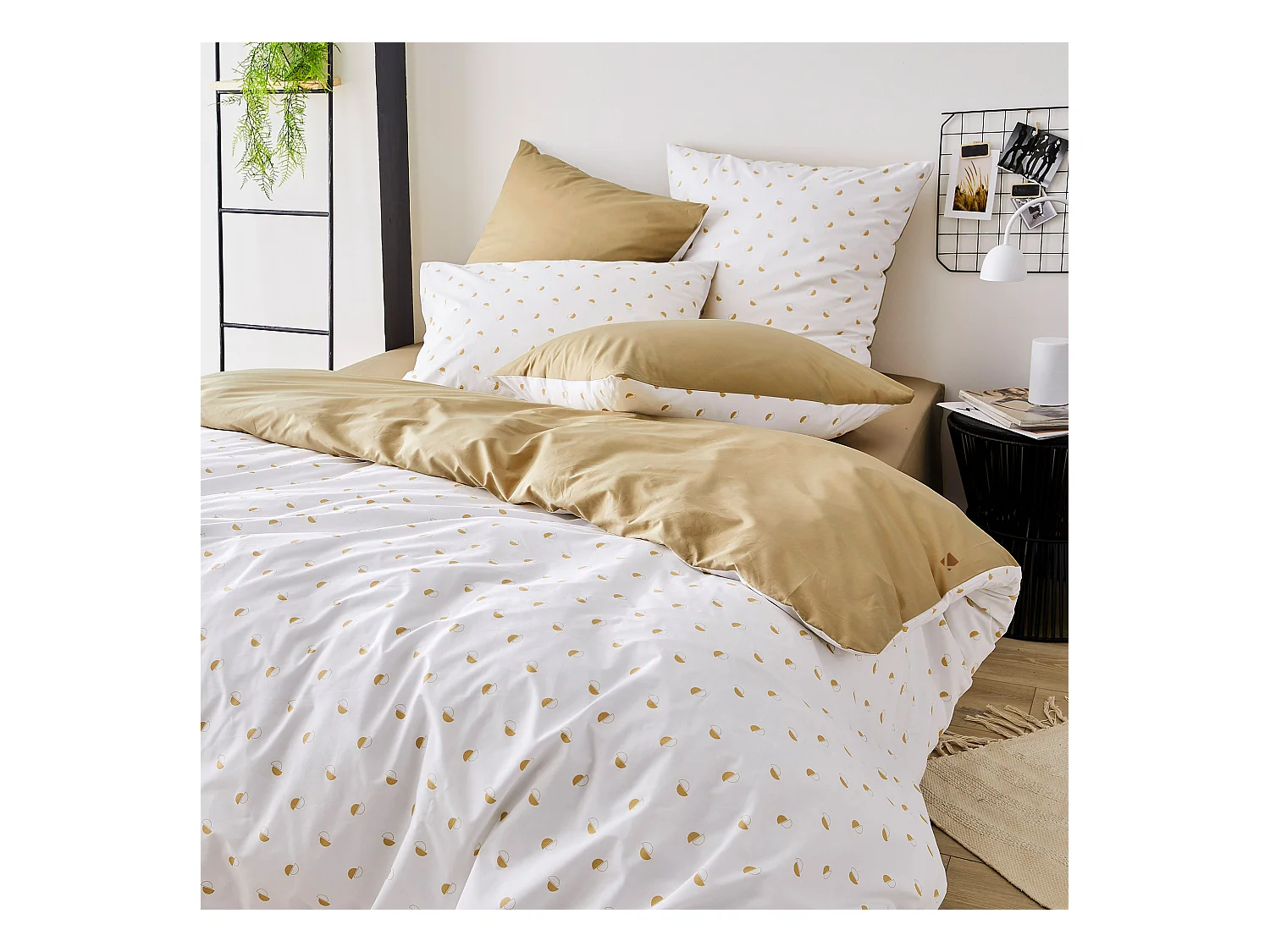 Parure de lit 200x200 cm 65x65 cm percale de coton ALEX marron Moka 3 pièces