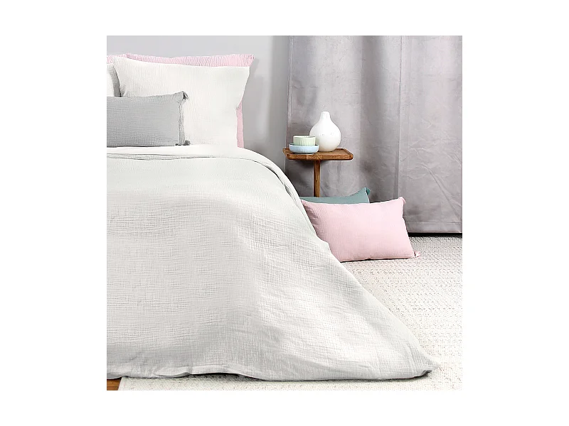 Parure de lit 140x200 cm double gaze de coton GAZGAZ blanc 2 pièces