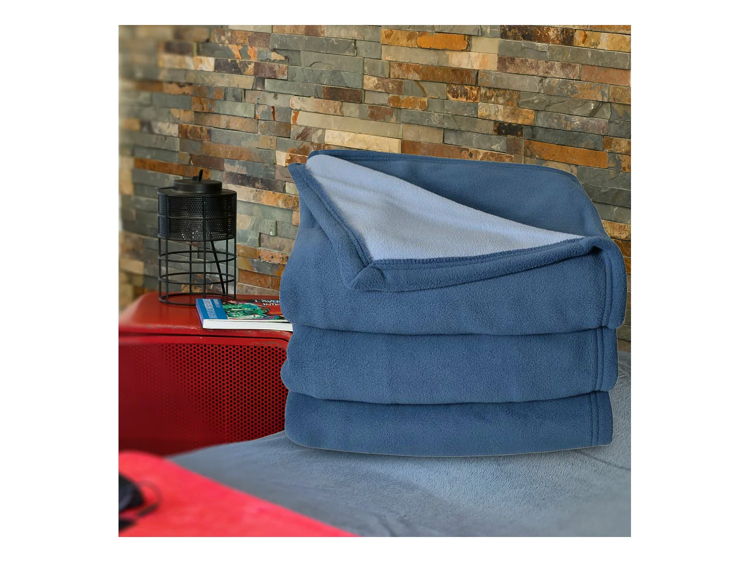 Couverture polaire luxe 240x260 cm NARVIK Gingembre/Naturel