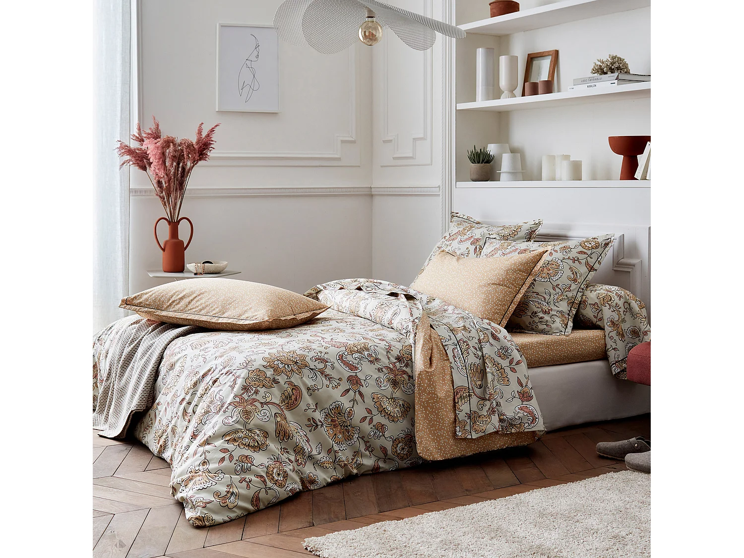 Taie de traversin 140x43 cm percale coton SANTAL beige melba