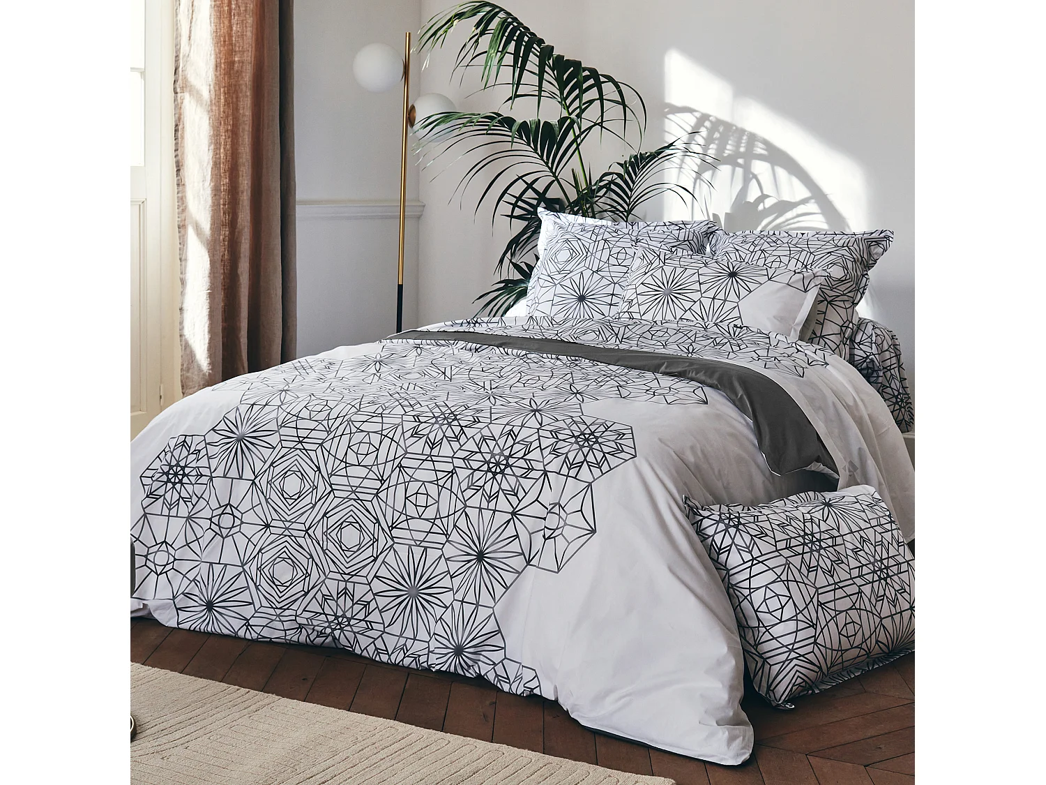 Taie de traversin 140x43 cm percale coton GABRIELLE gris jais