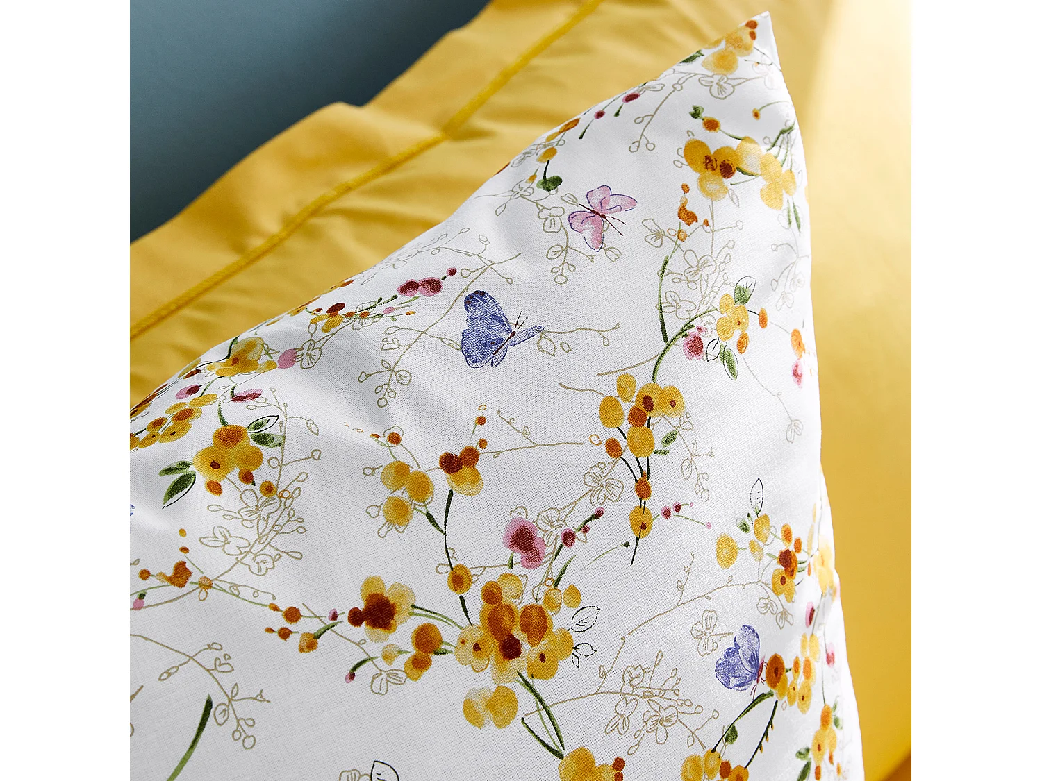 Housse de couette 200x200 cm coton PAPILLONS jaune Moutarde