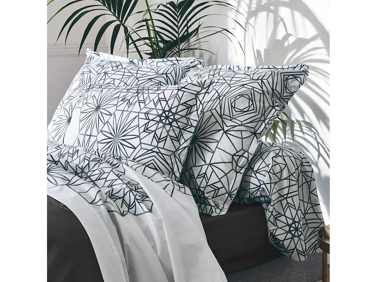 Housse de couette 140x200 cm percale coton GABRIELLE gris jais