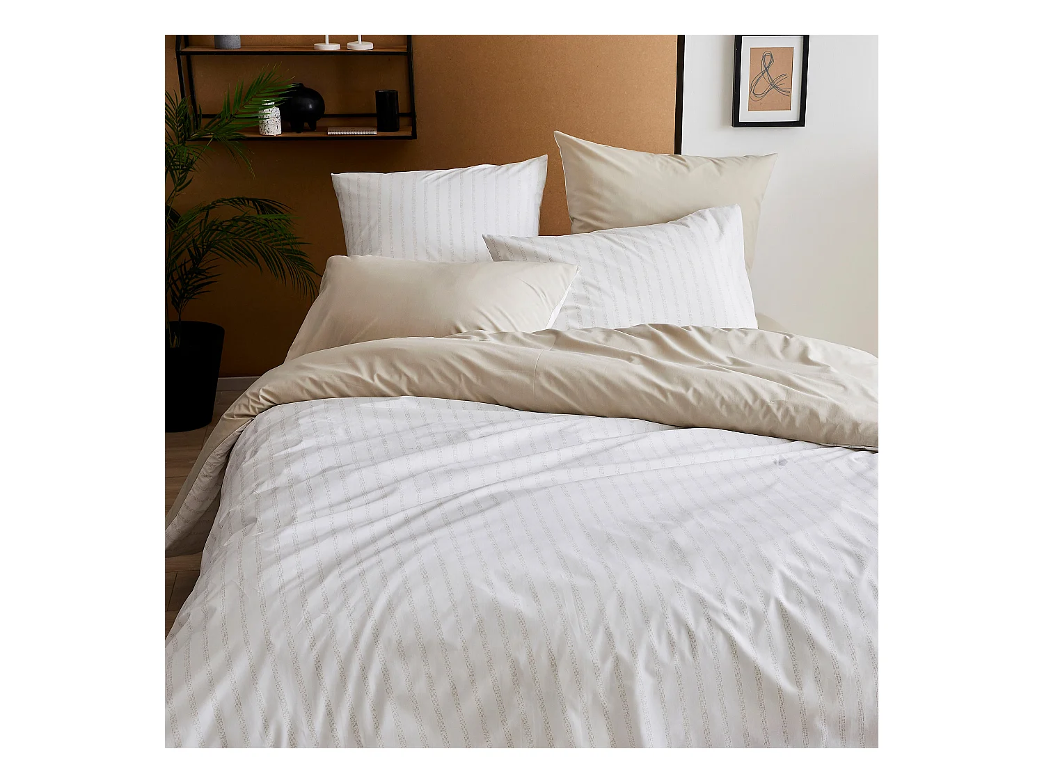 Housse de couette 140x200 cm percale coton GABY beige Lin