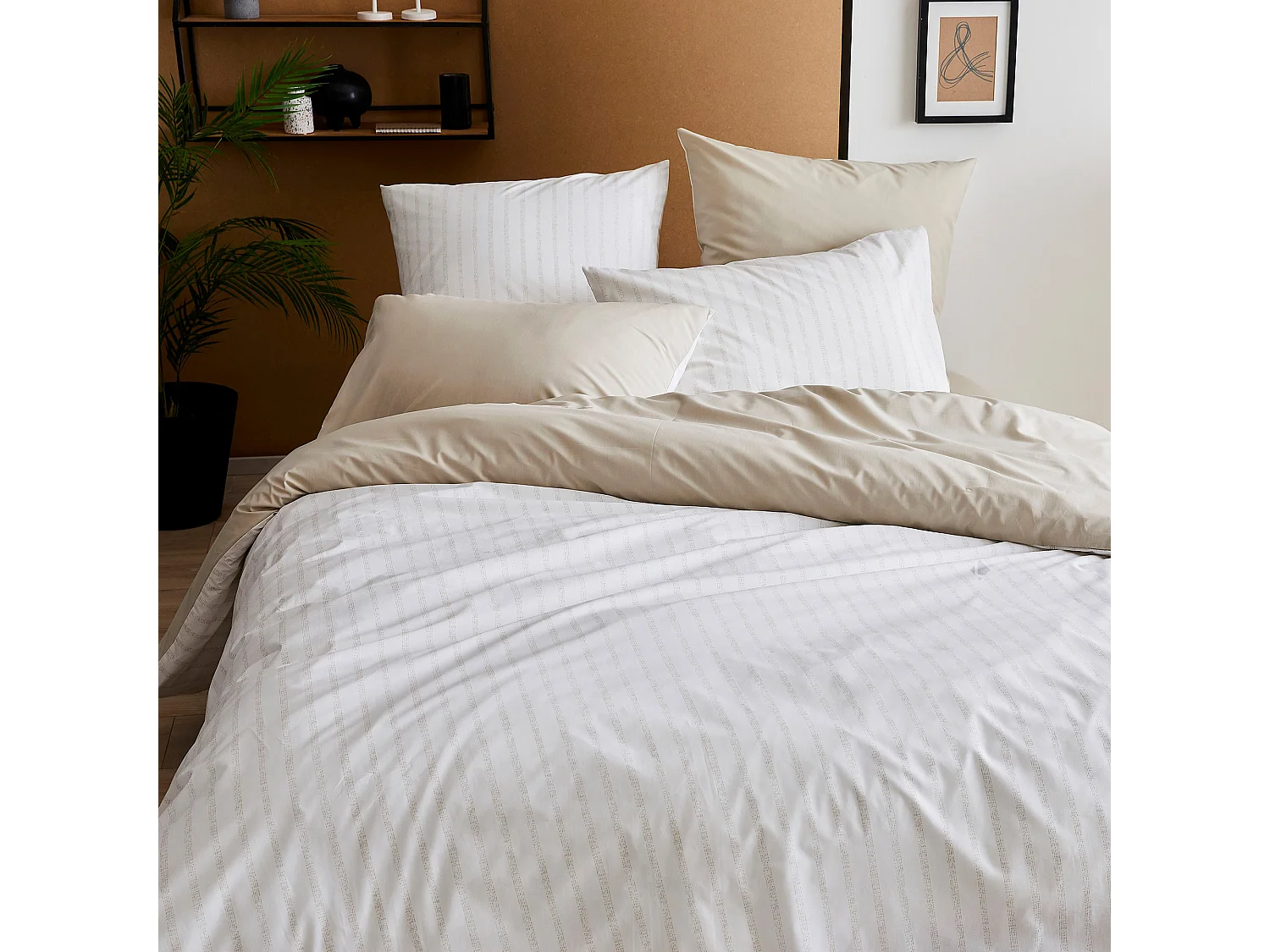 Housse de couette 140x200 cm percale coton GABY beige Lin