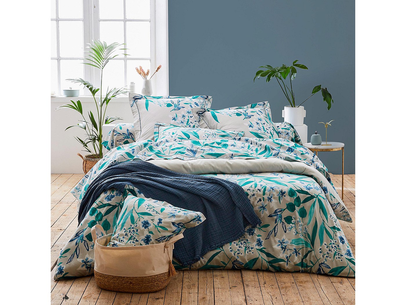 Housse de couette 260x240 cm satin de coton FRIDA vert emeraude