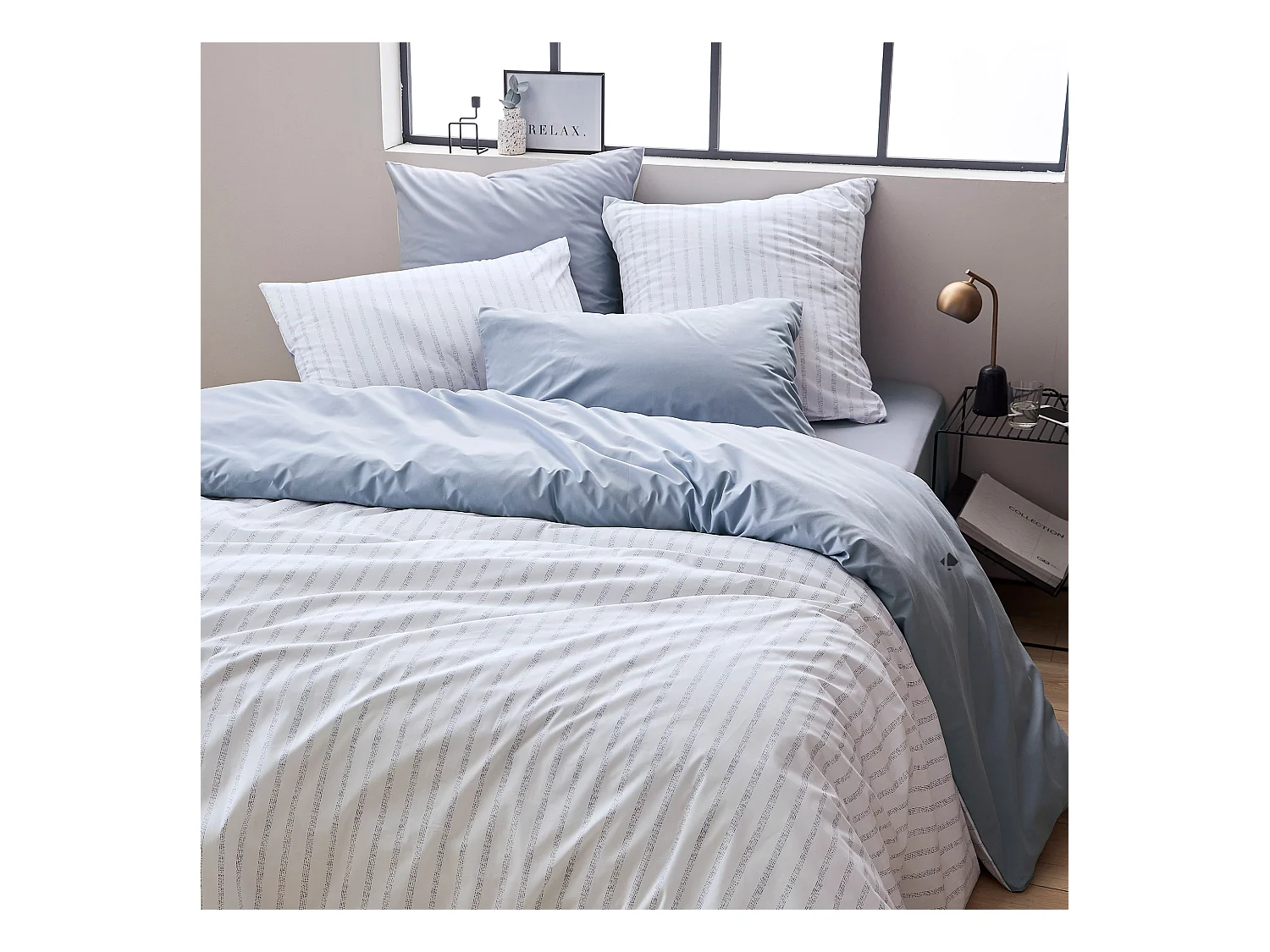 Housse de couette 140x200 cm percale coton GABY bleu Baltique