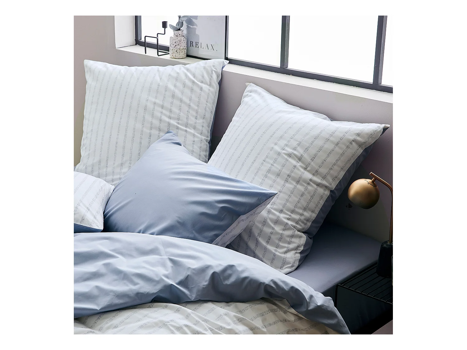 Housse de couette 140x200 cm percale coton GABY bleu Baltique