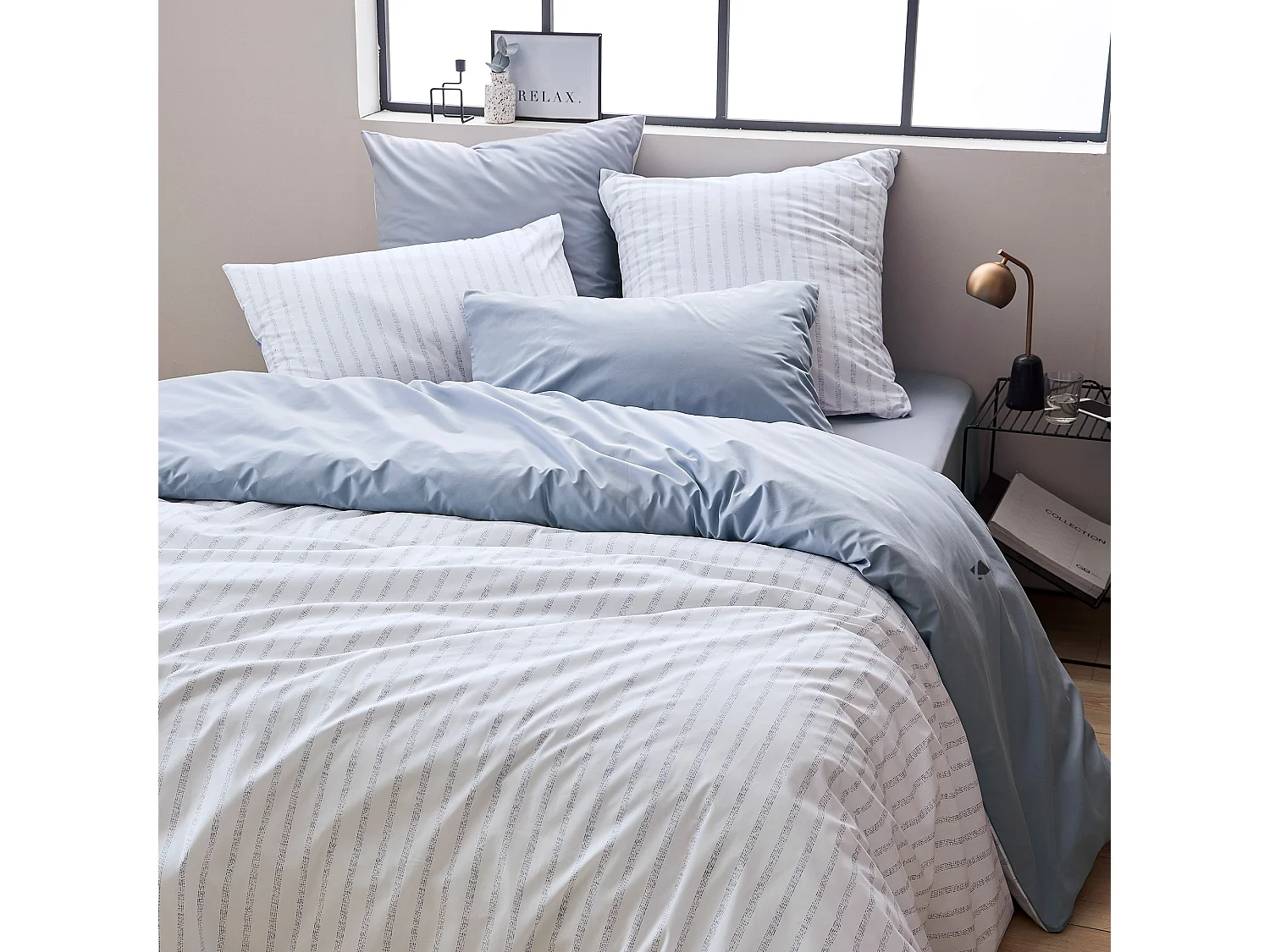 Housse de couette 280x240 cm percale coton GABY bleu Baltique