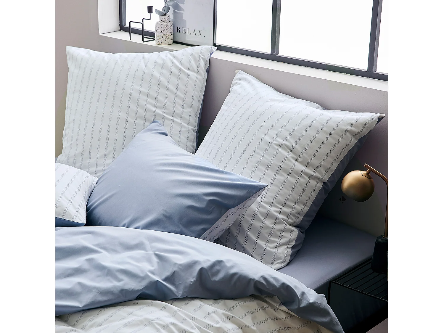 Housse de couette 280x240 cm percale coton GABY bleu Baltique