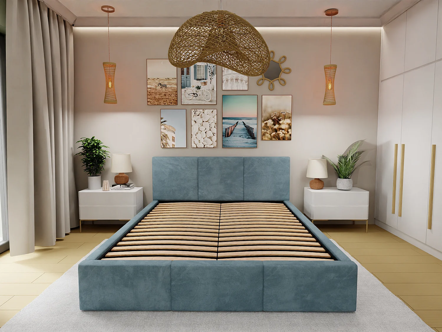 Bed Gestoffeerd Voor Slaapkamer 180cm x 200cm Dubbel Met Opbergruimte Zeegroen