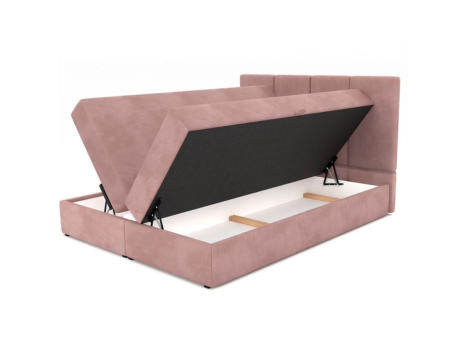 Muralo KONTINENTALBETT für Schlafzimmer Polsterbett mit zwei Bettkasten Bett mit Polsterkopfteil Doppelbett 140x200 Bett mit Stauraum Rosa