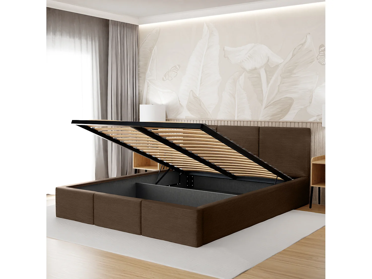 Bed Gestoffeerd 180x200 Cm Dubbel Stof CORD Bruin Voor De Slaapkamer