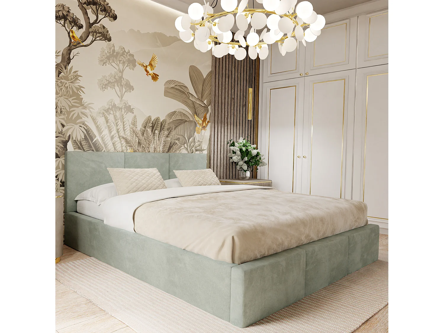 Bed Gestoffeerd 160cm x 200cm Dubbel Met Opbergruimte Muntgroen Voor De Slaapkamer