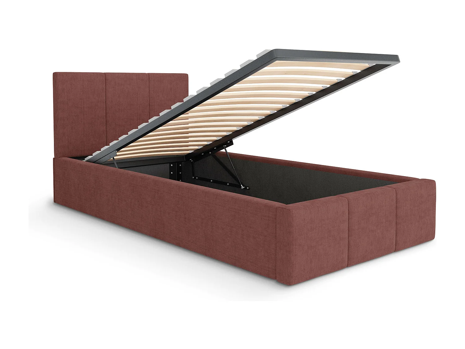 Muralo POLSTERBETT für Schlafzimmer Polsterbett mit Bettkasten und Gasdruckfeder Bett mit Polsterkopfteil Einzelbett 90x200 Bett mit Stauraum Altrosa