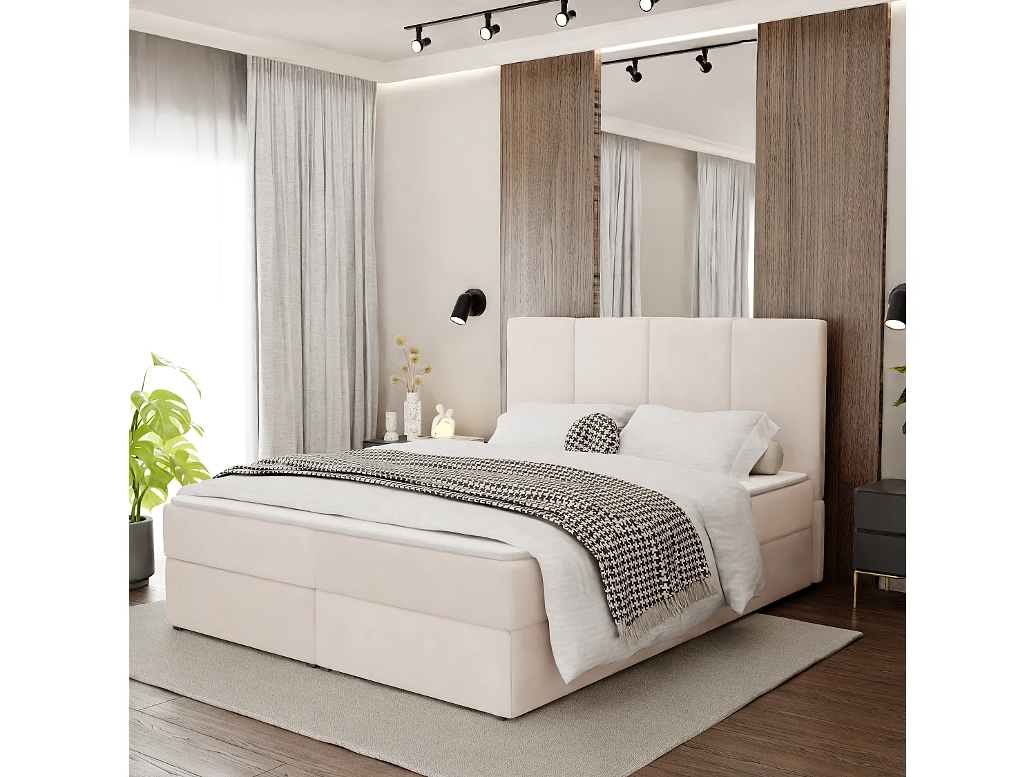 Muralo KONTINENTALBETT für Schlafzimmer Polsterbett mit zwei Bettkasten Bett mit Polsterkopfteil Doppelbett 160x200 Bett mit Stauraum Creme