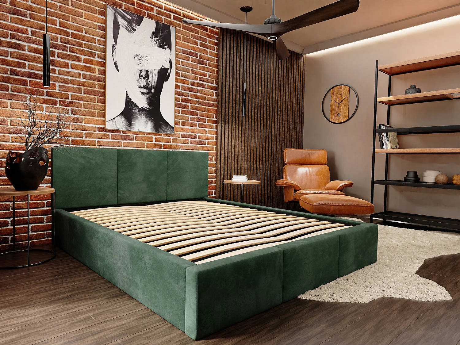 Bed Gestoffeerd Voor De Slaapkamer 160cm x 200cm Dubbel Met Opbergruimte In Flessengroen