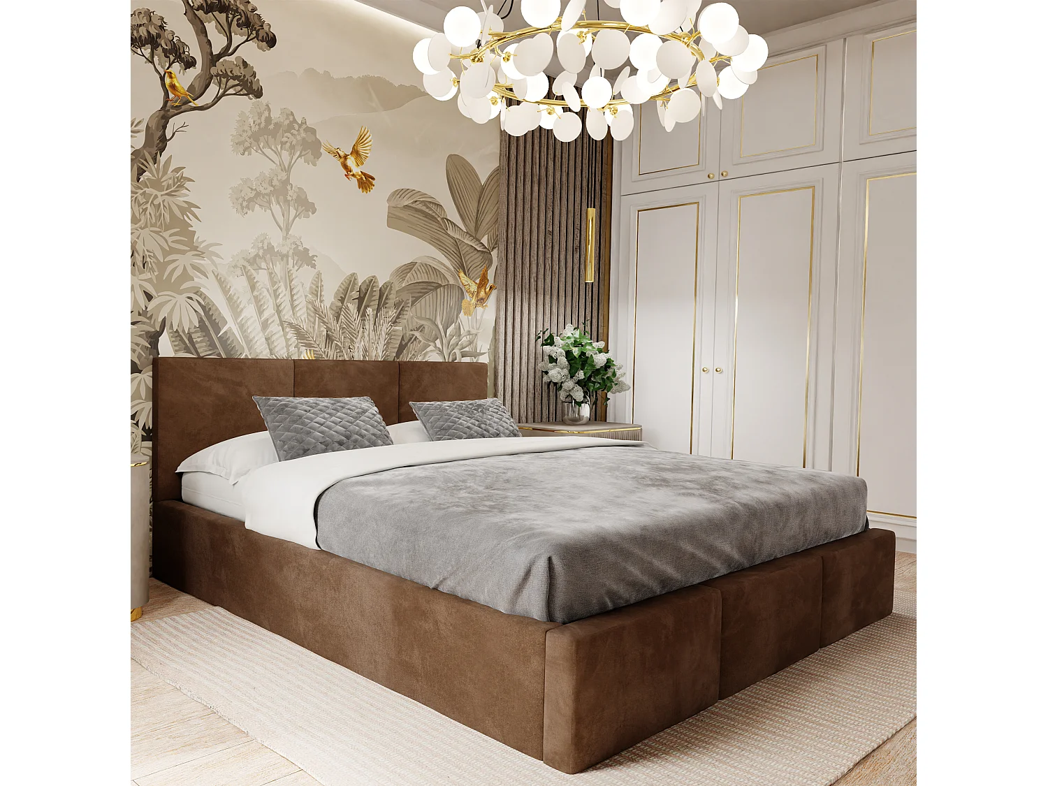 Bed Gestoffeerd 160cm x 200cm Dubbel Met Opbergruimte Bruin Voor De Slaapkamer
