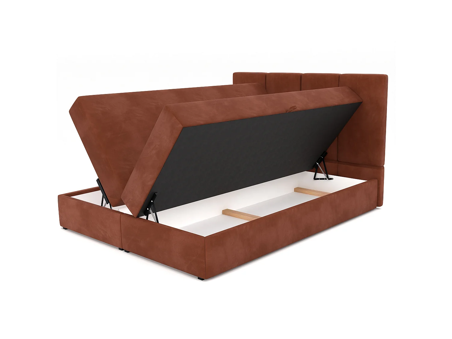 Muralo KONTINENTALBETT für Schlafzimmer Polsterbett mit zwei Bettkasten Bett mit Polsterkopfteil Doppelbett 180x200 Bett mit Stauraum Honigfarbe