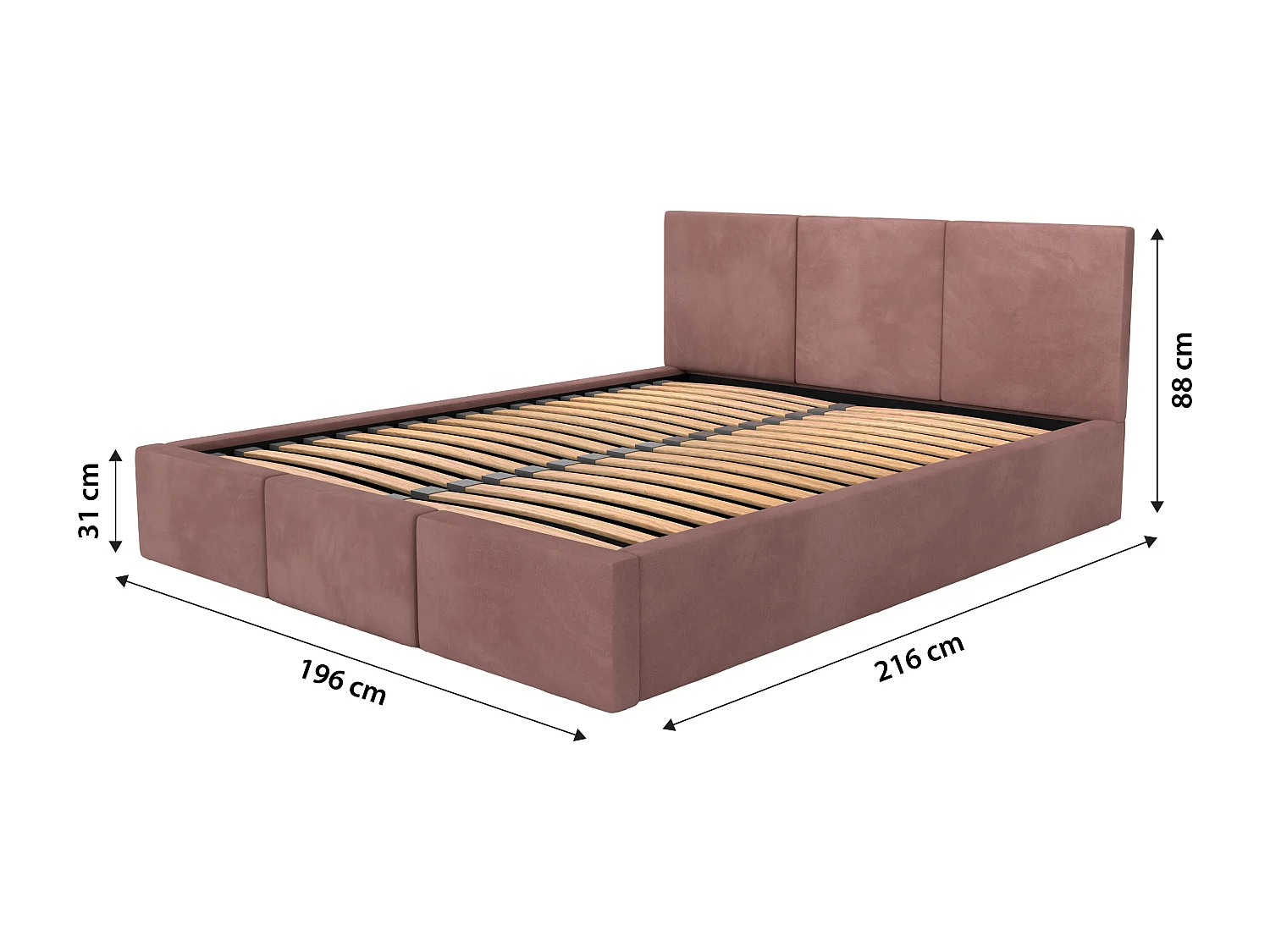 Muralo POLSTERBETT für Schlafzimmer Polsterbett mit Bettkasten und Gasdruckfeder Bett mit Polsterkopfteil Doppelbett 180x200 Bett mit Stauraum Altrosa