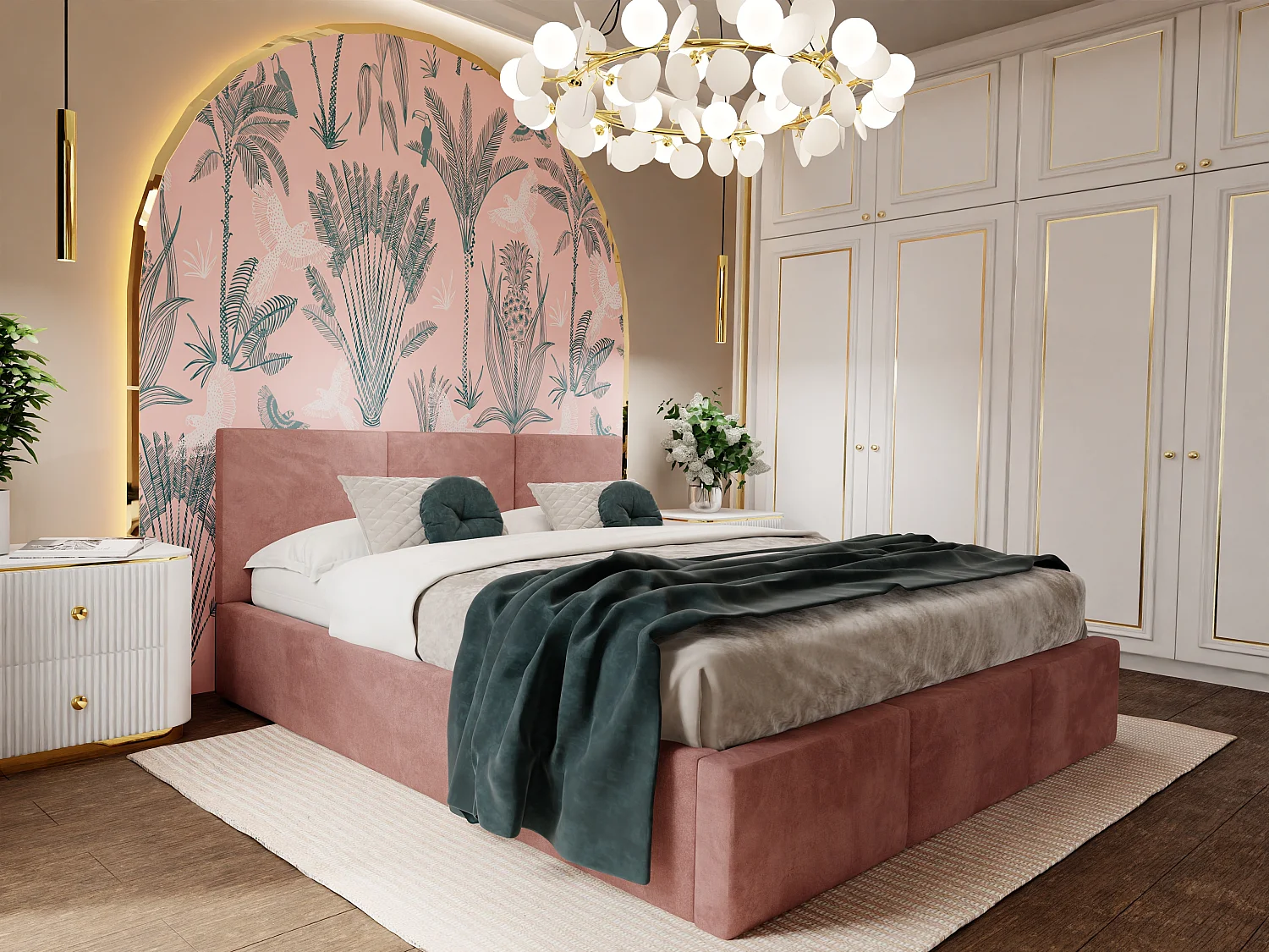 Muralo POLSTERBETT für Schlafzimmer Polsterbett mit Bettkasten und Gasdruckfeder Bett mit Polsterkopfteil Doppelbett 180x200 Bett mit Stauraum Altrosa