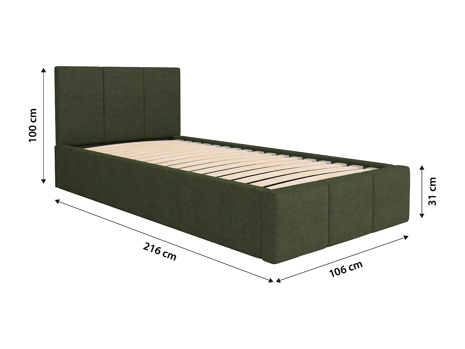 Bed Gestoffeerd 90cm x 200cm Enkel Met Opbergruimte Khaki