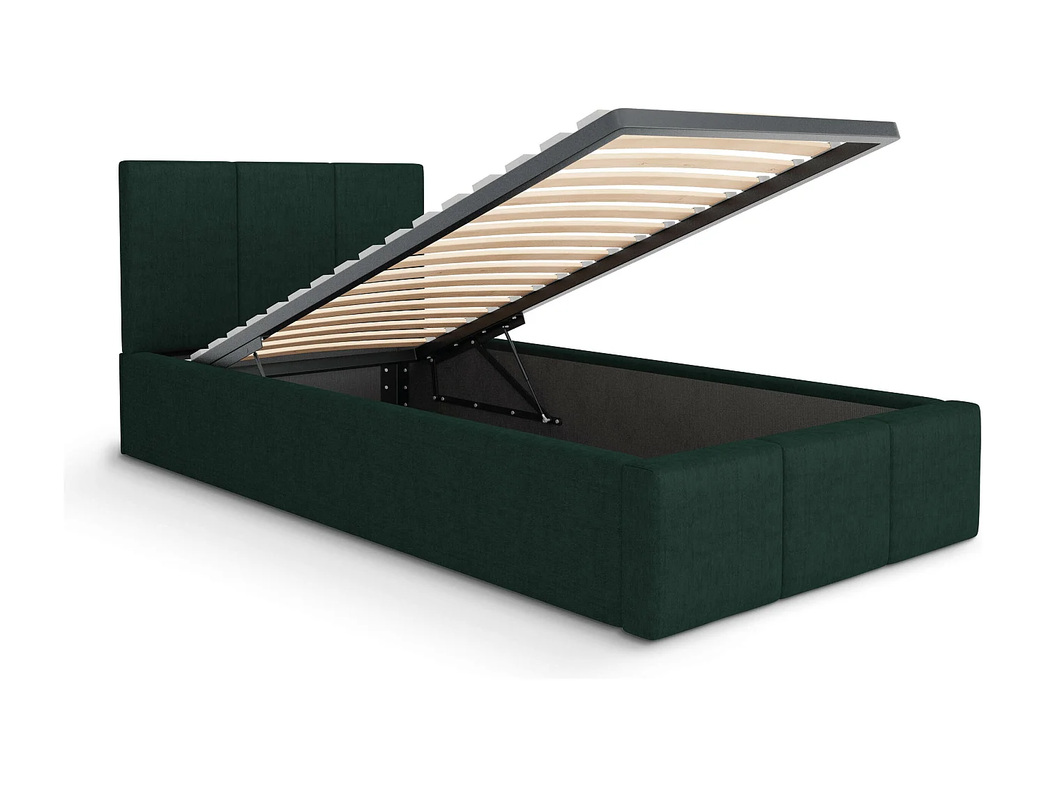Bed Gestoffeerd 90cm x 200cm Enkel Met Opbergruimte Flessengroen