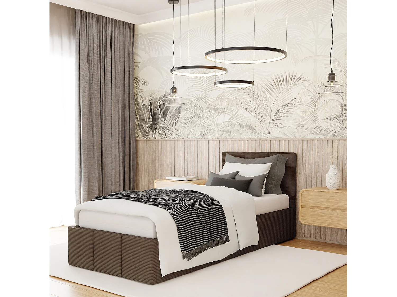 Bed Gestoffeerd 90x200 Cm Eenpersoons Stof CORD Bruin Voor De Slaapkamer