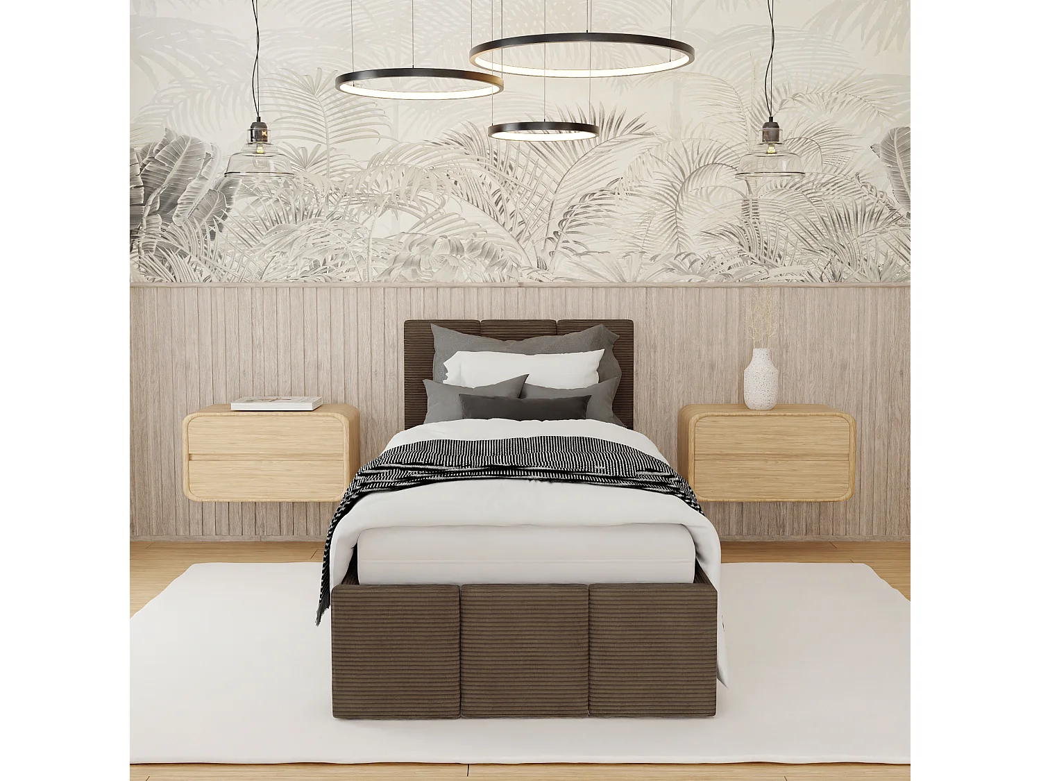 Bed Gestoffeerd 90x200 Cm Eenpersoons Stof CORD Bruin Voor De Slaapkamer